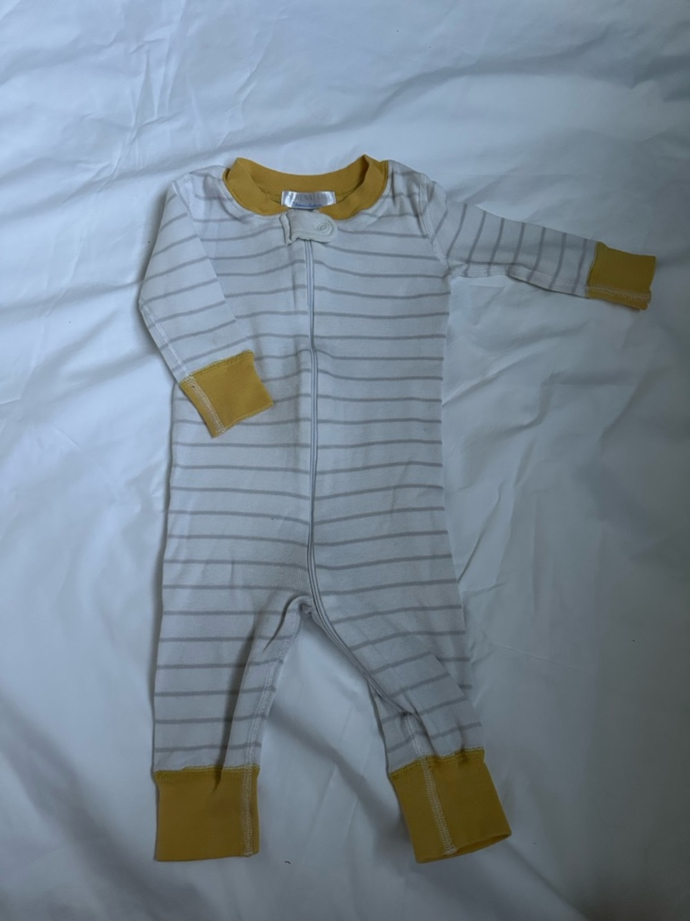 Serena & Lily by Hanna Andersson White Stripe Footie with Mustard Trim